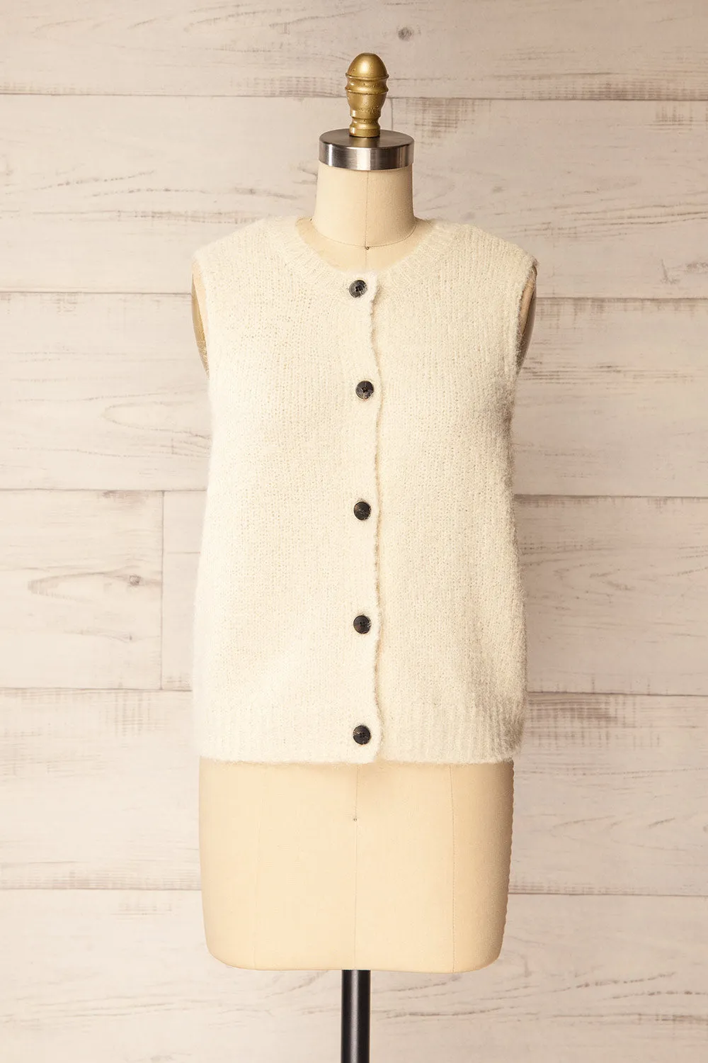 Cobar Ivory | Fluffy Knitted Button-Up Vest sold by Boutique 1861