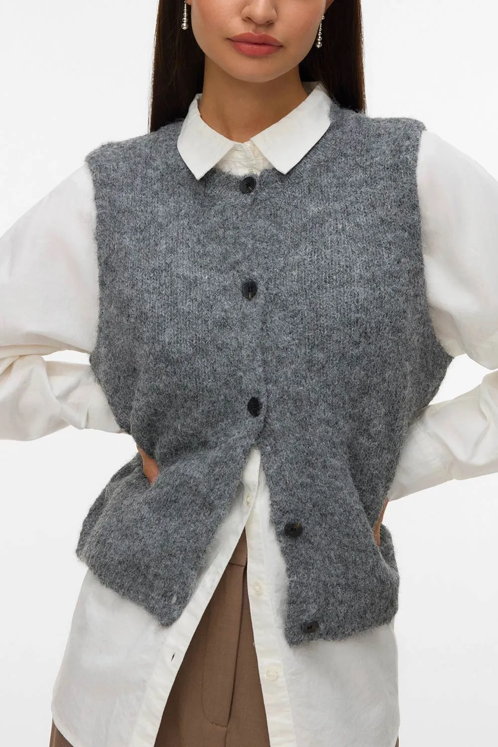 Cobar Grey | Fluffy Knitted Button-Up Vest sold by Boutique 1861 product image thumbnail 3