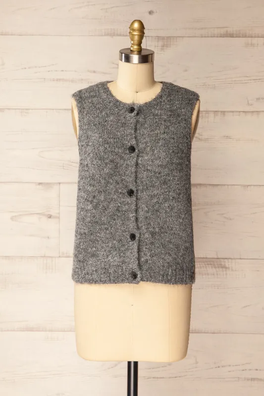 Cobar Grey | Fluffy Knitted Button-Up Vest sold by Boutique 1861