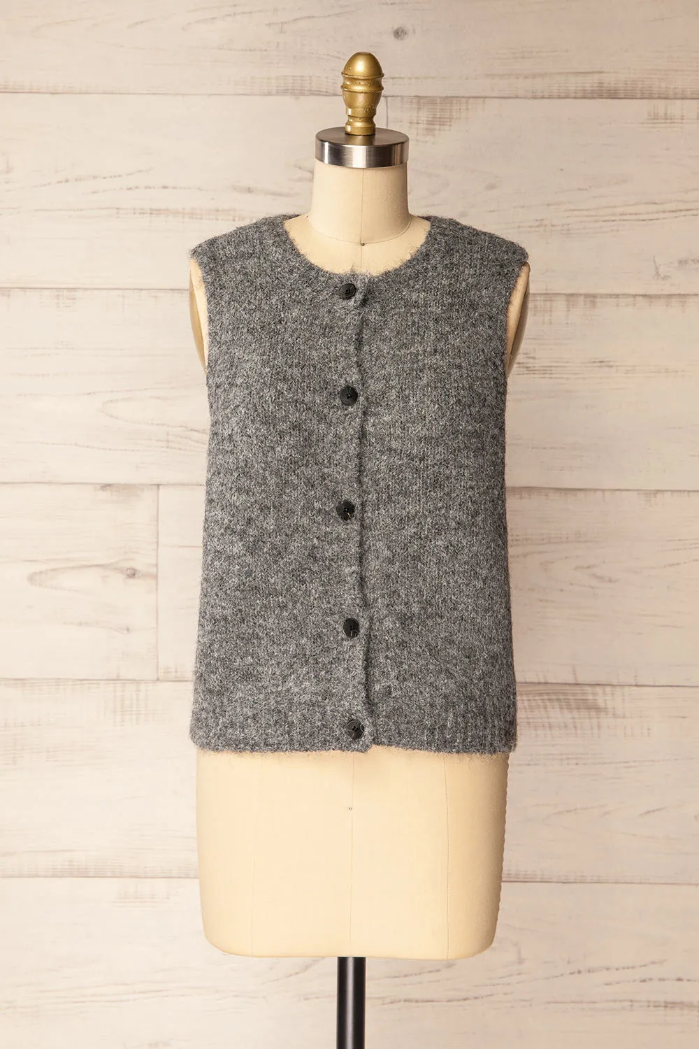 Cobar Grey | Fluffy Knitted Button-Up Vest sold by Boutique 1861