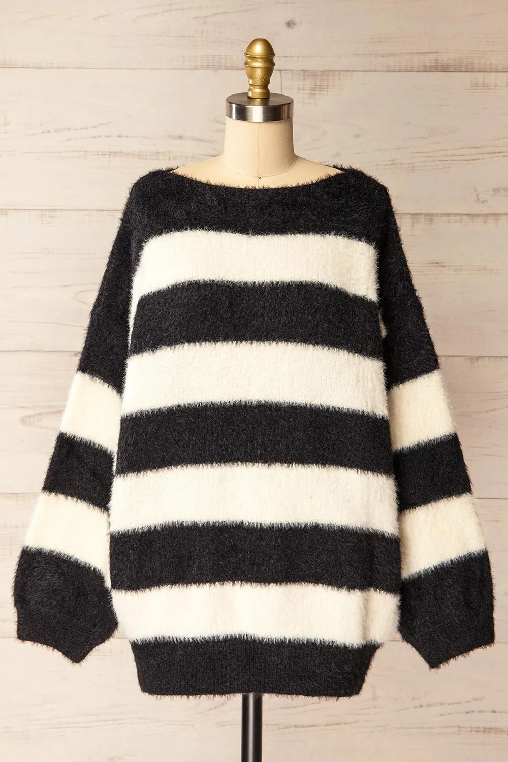 Hardin Black | Oversized Striped Fluffy Sweater sold by Boutique 1861