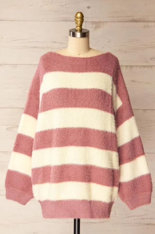 Hardin Mauve | Oversized Striped Fluffy Sweater sold by Boutique 1861