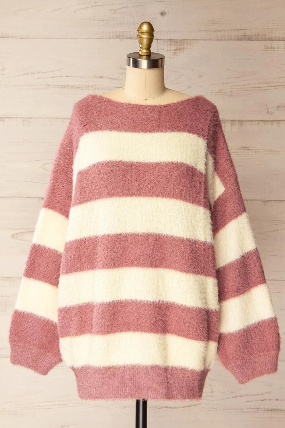 Hardin Mauve | Oversized Striped Fluffy Sweater sold by Boutique 1861