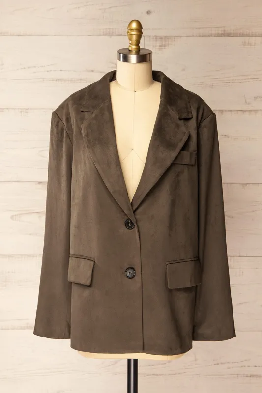 Kodale | Oversized Faux Suede Khaki Blazer sold by Boutique 1861