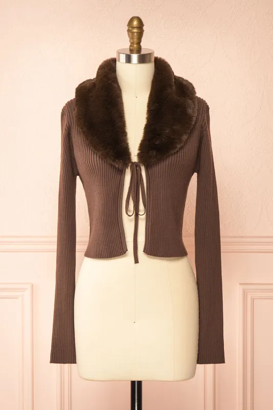 Sherie Brown | Ribbed Cardigan with Faux Fur Collar sold by Boutique 1861
