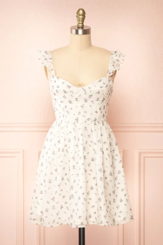 Lavinia | Short Ivory Floral Dress sold by Boutique 1861
