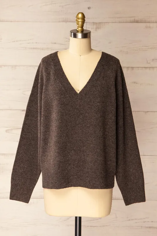 Temora | Oversized Brown V-Neck Sweater sold by Boutique 1861