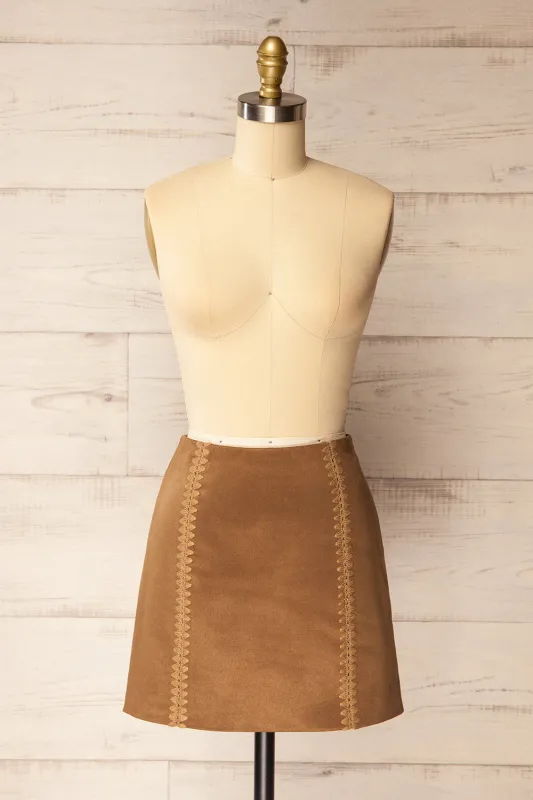 Loxton | Short Brown Faux Suede Skirt sold by Boutique 1861
