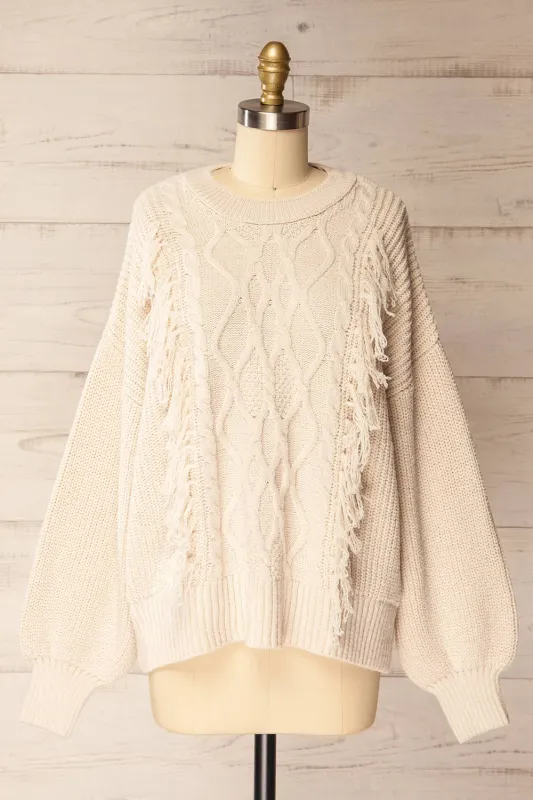 Mildura | Beige Knit Sweater with Fringes sold by Boutique 1861