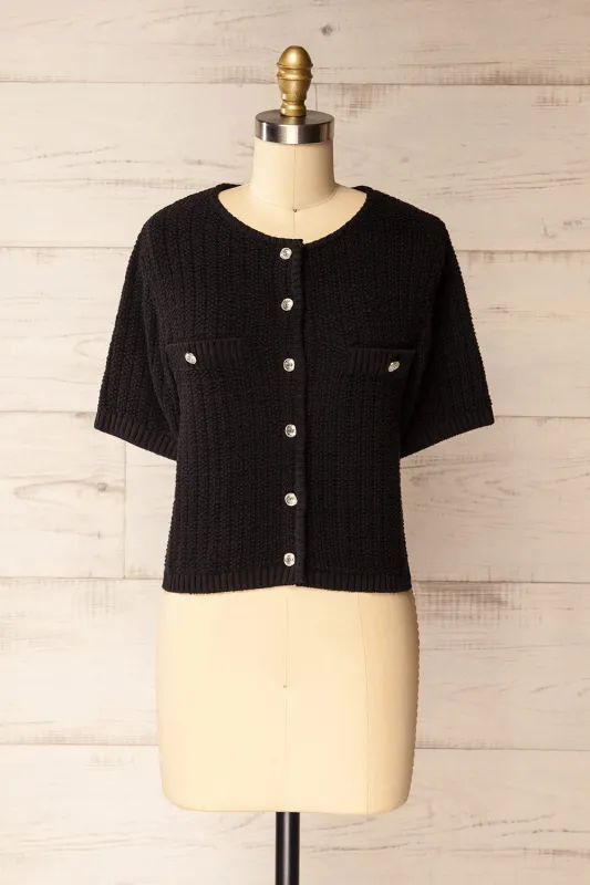Cairns Black | Knitted Button-Down Top sold by Boutique 1861