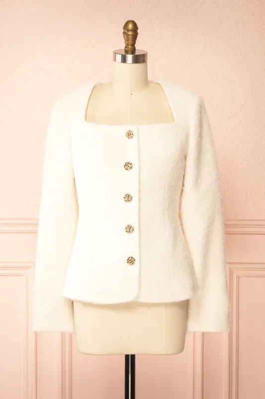 Mariama | Fuzzy White Jacket with Squared Neckline sold by Boutique 1861