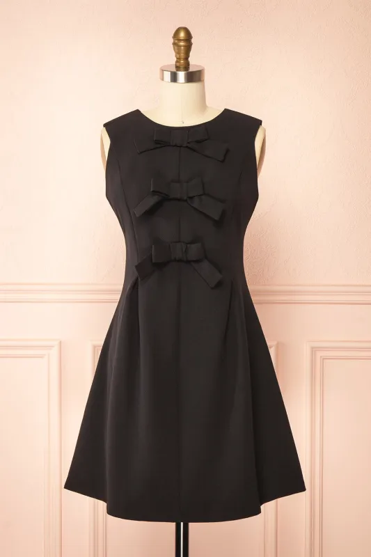 Dounia | Short Sleeveless Black Dress with Bows sold by Boutique 1861