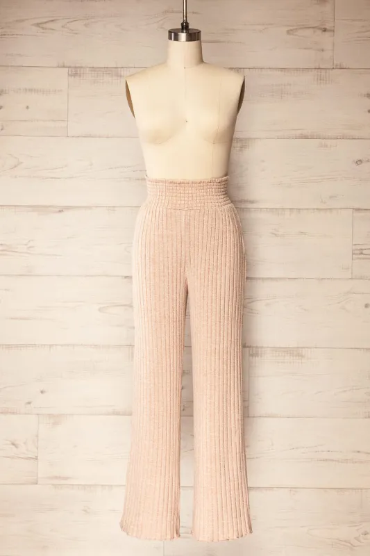 Ravyn Beige | Soft Ribbed Knit Pant sold by Boutique 1861