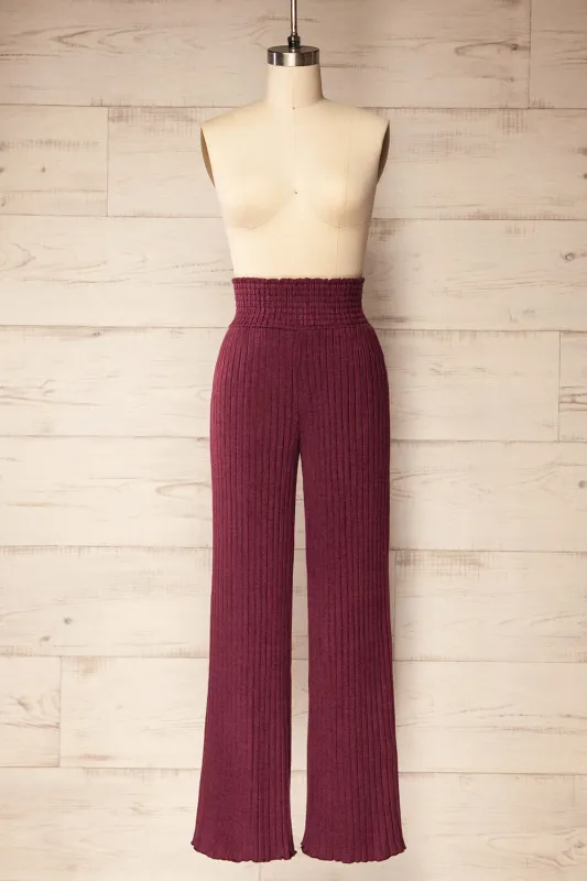 Ravyn Burgundy | Soft Ribbed Knit Pants sold by Boutique 1861