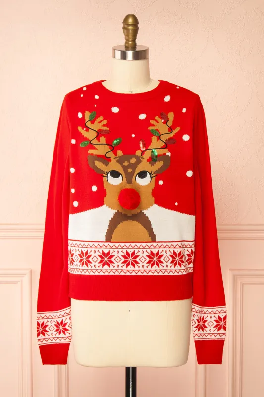 Rosebery | Christmas Red Sweater with Reindeer made by Boutique 1861