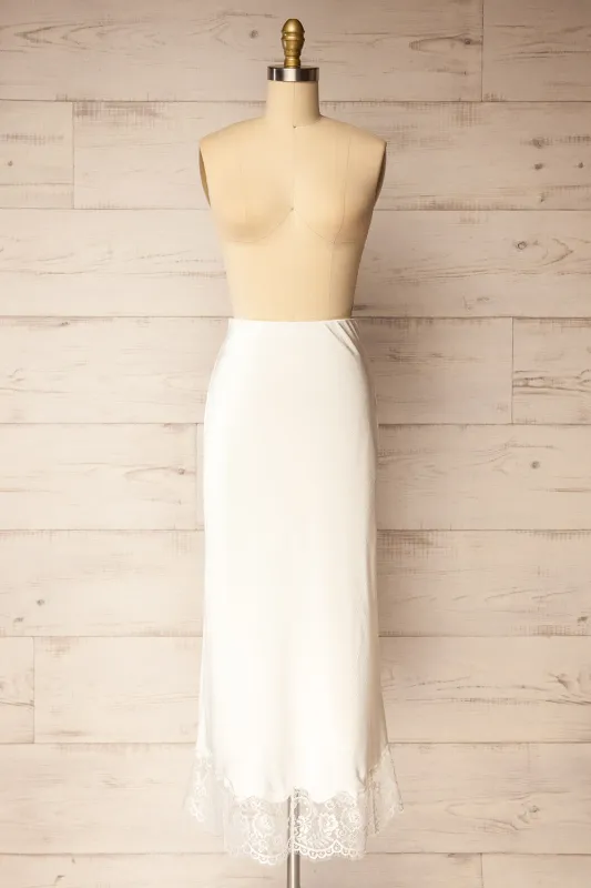 Vrako Ivory | Midi Satin Skirt with Lace sold by Boutique 1861
