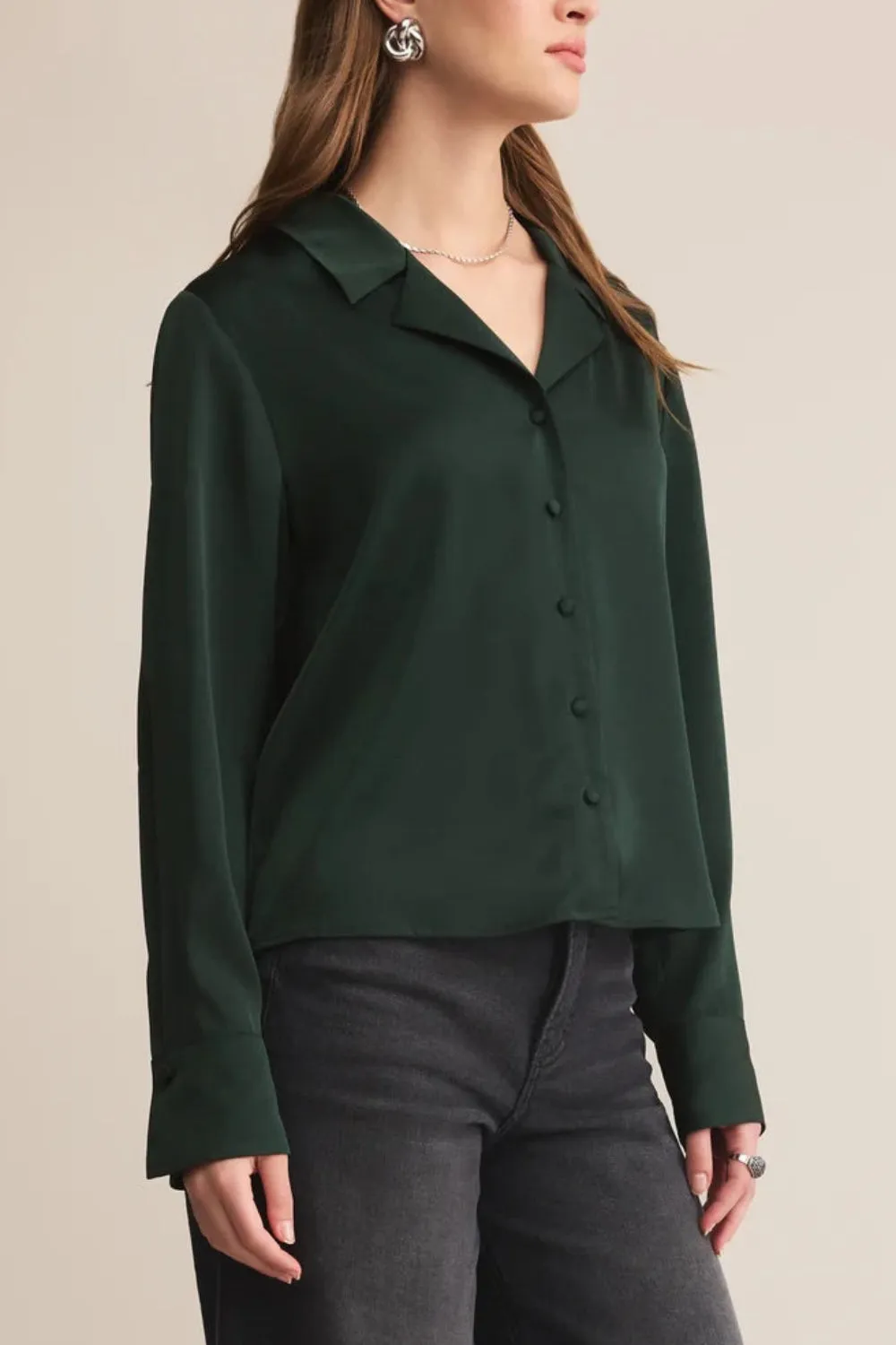Medan Green | Buttoned-Up Satin Blouse sold by Boutique 1861 product image thumbnail 3