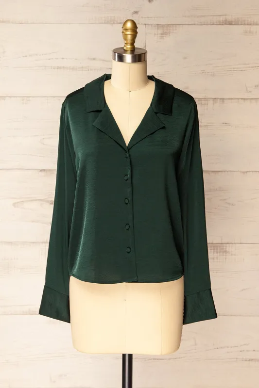 Medan Green | Buttoned-Up Satin Blouse sold by Boutique 1861