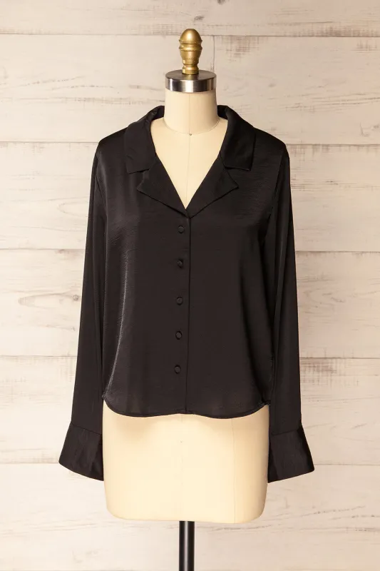 Medan Black | Buttoned-Up Satin Blouse sold by Boutique 1861