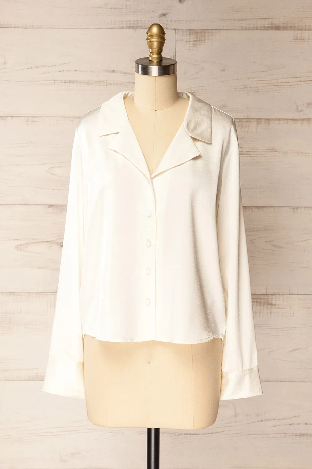 Medan Ivory | Buttoned-Up Satin Blouse sold by Boutique 1861