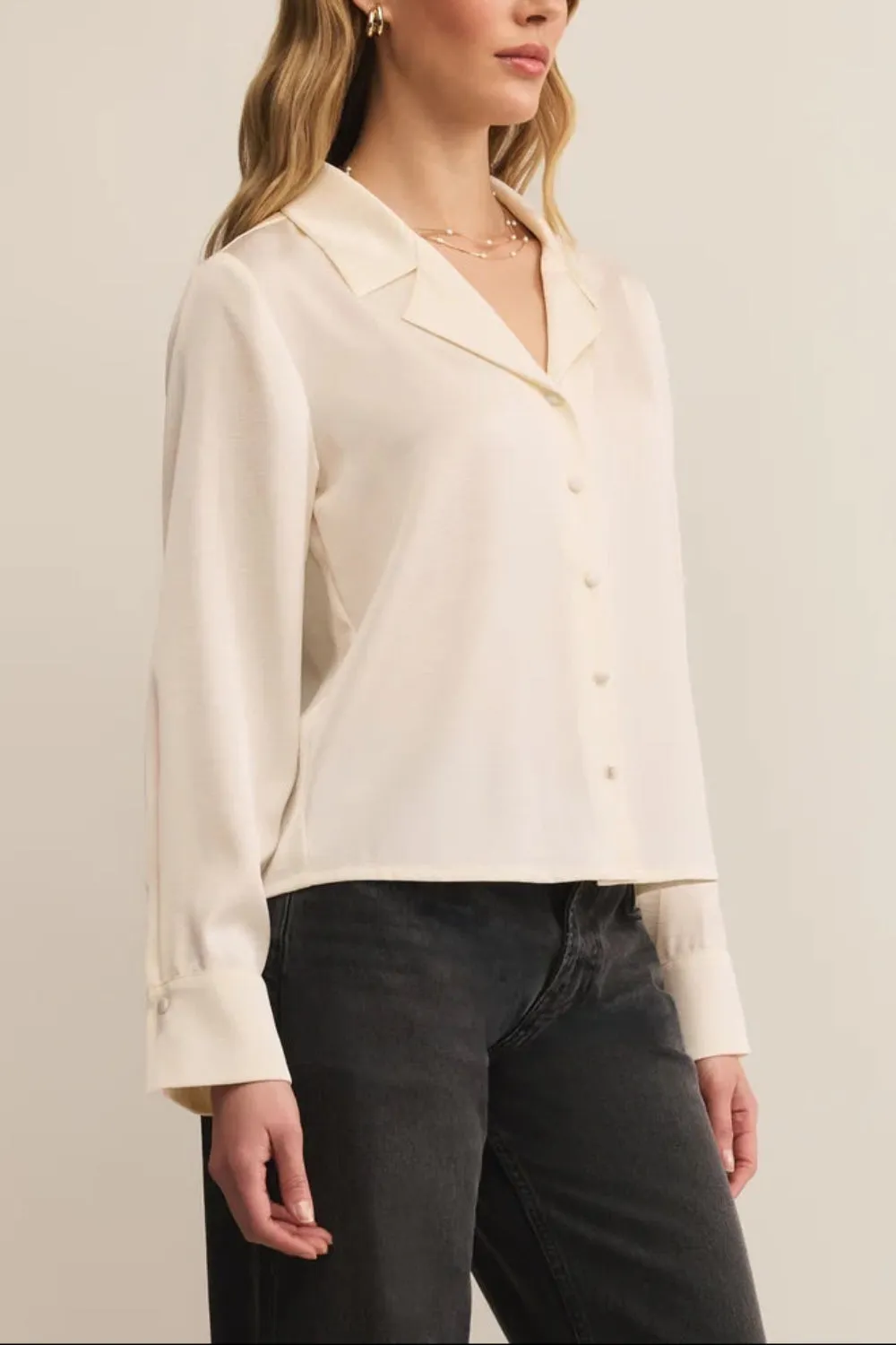 Medan Ivory | Buttoned-Up Satin Blouse sold by Boutique 1861 product image thumbnail 3