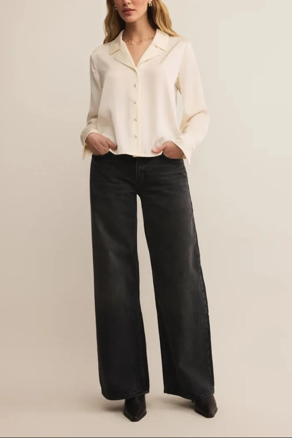Medan Ivory | Buttoned-Up Satin Blouse sold by Boutique 1861 product image thumbnail 5