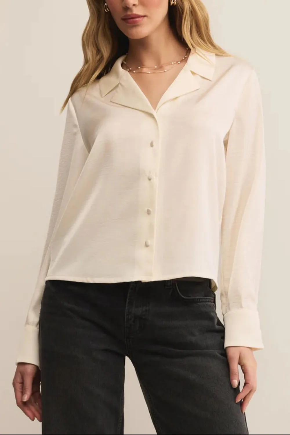 Medan Ivory | Buttoned-Up Satin Blouse sold by Boutique 1861 product image thumbnail 2