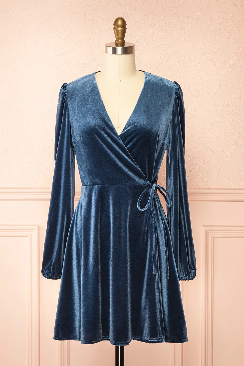 Nabintou | Blue Velvet Wrap Dress sold by Boutique 1861