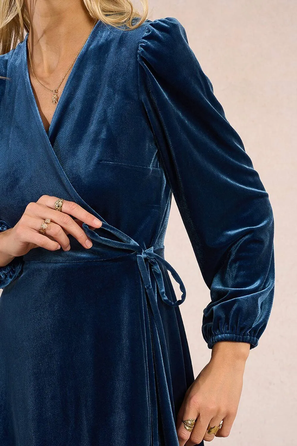 Nabintou | Blue Velvet Wrap Dress sold by Boutique 1861 product image thumbnail 5