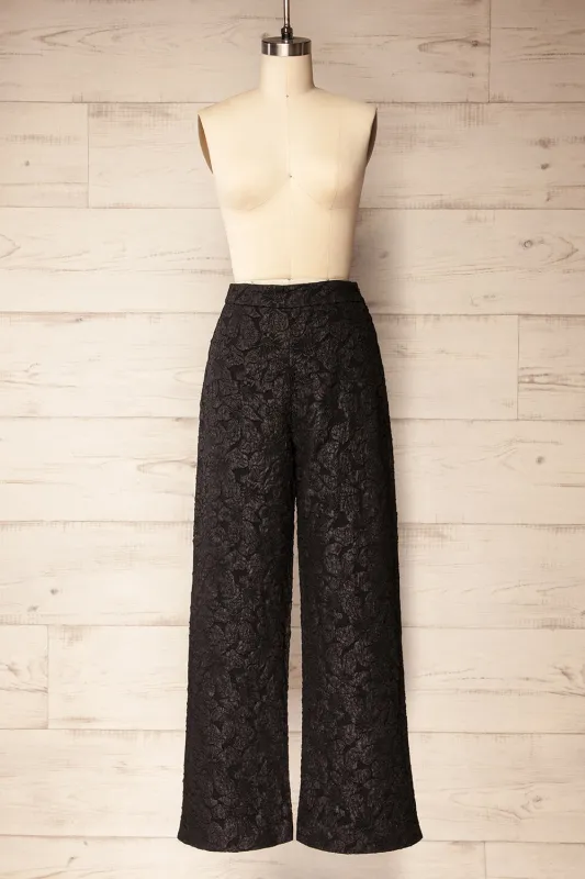 Essex | Black Textured Wide-Leg Pants sold by Boutique 1861