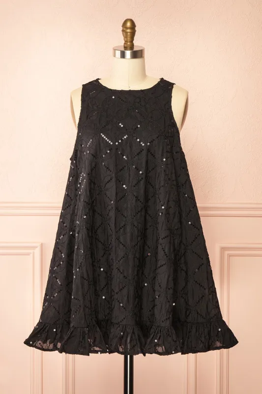 Lelia Black | Short Sleeveless Dress with Sequins sold by Boutique 1861