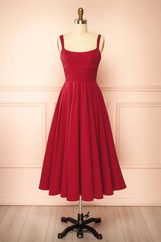 Marijade | Midi Red Dress with Pockets sold by Boutique 1861