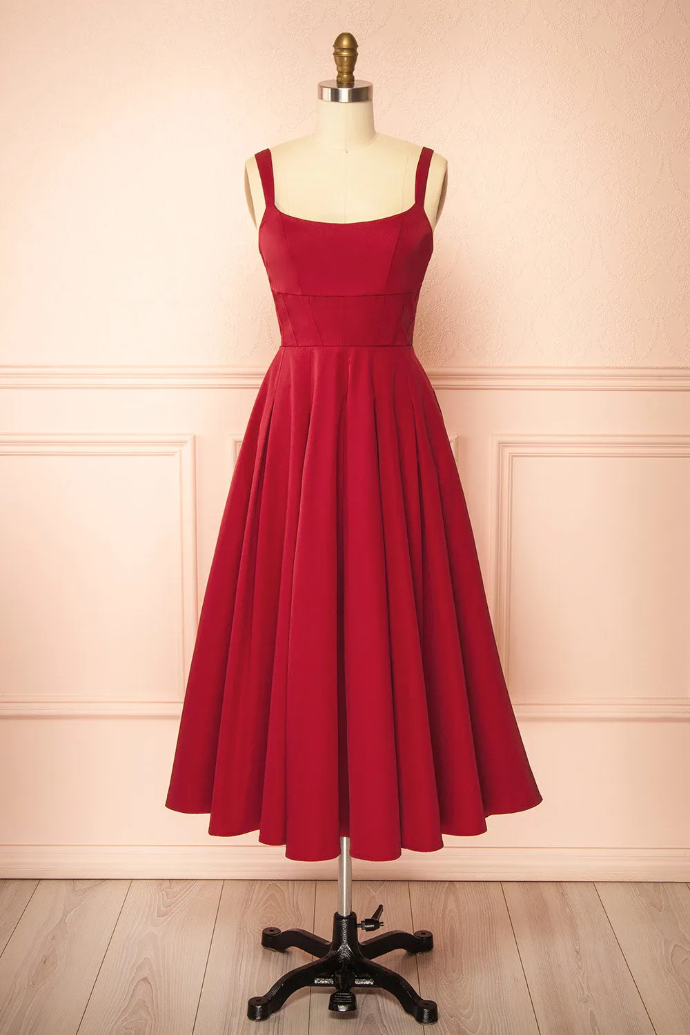 Marijade | Midi Red Dress with Pockets sold by Boutique 1861