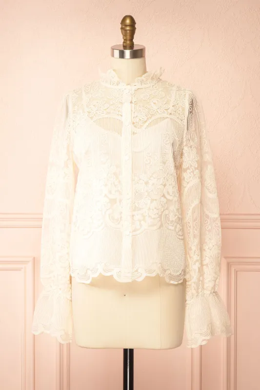 Elowyn | Cream Embroidered Blouse sold by Boutique 1861