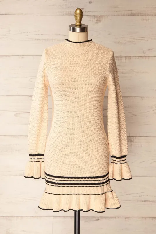 Dublin | Fitted Beige Knitted Short Dress sold by Boutique 1861