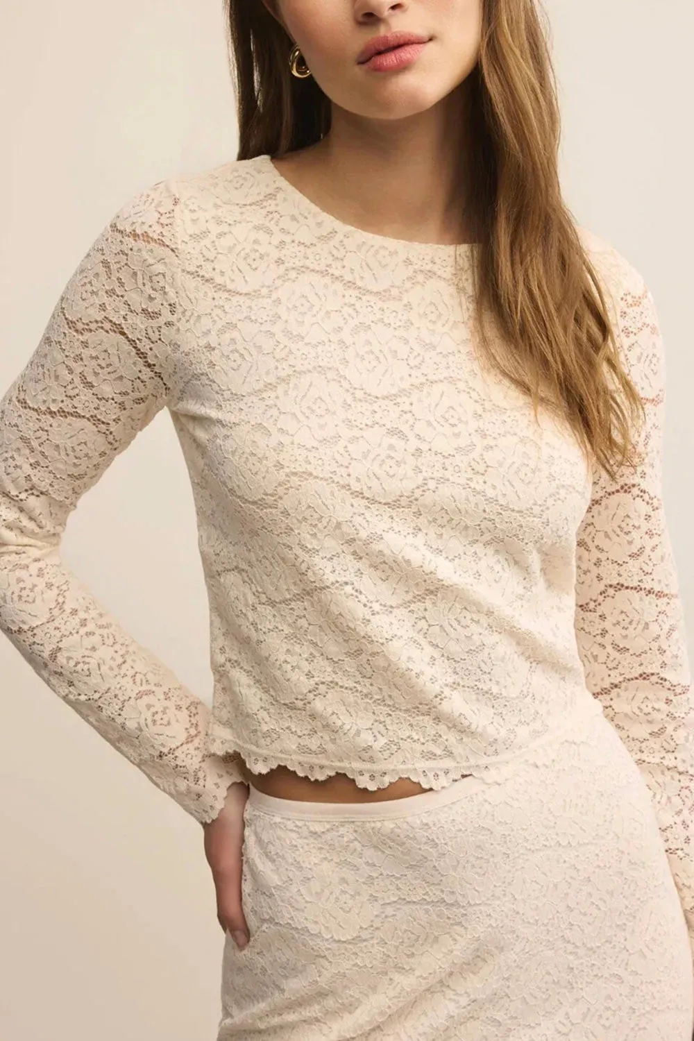 Mizar Ivory | Lace Crop Top sold by Boutique 1861 product image thumbnail 2