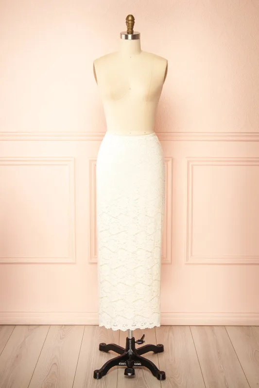 Moruya | Ivory Lace Midi Skirt sold by Boutique 1861