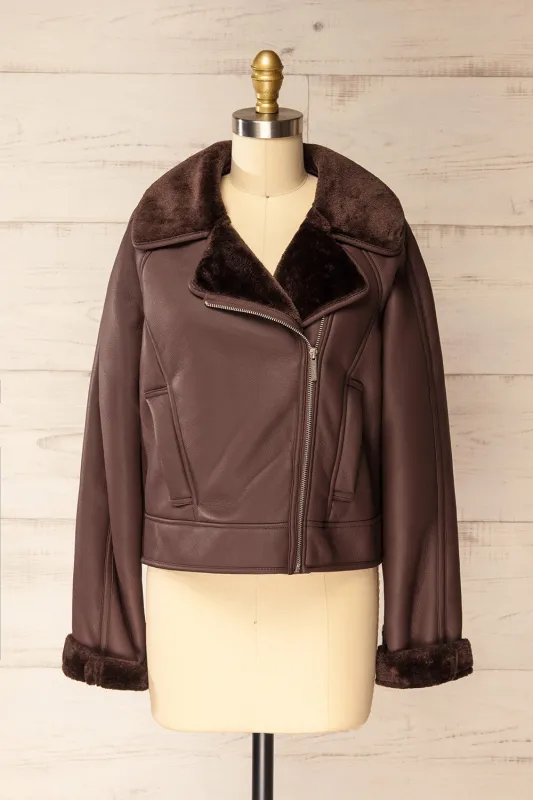 Kempsey | Brown Faux Leather Coat sold by Boutique 1861