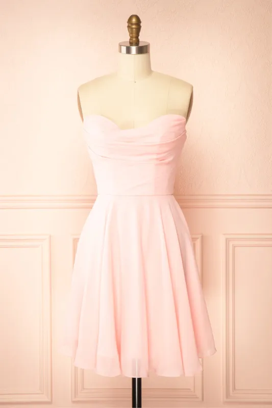 Tamy Pink | Short Chiffon Dress with Sweetheart Neckline sold by Boutique 1861