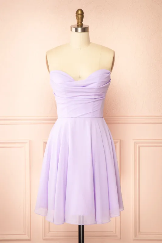 Tamy Lavender | Short Chiffon Dress with Sweetheart Neckline sold by Boutique 1861