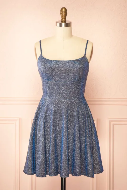 Rowyn Navy | Short Sparkly Dress with Pockets sold by Boutique 1861
