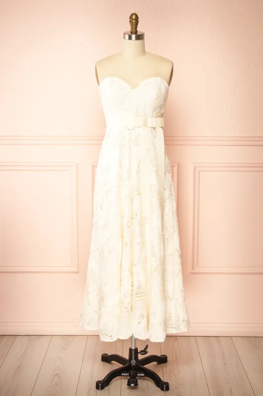Samarah | Midi Ivory Dress with Swirling Textured Pattern sold by Boutique 1861