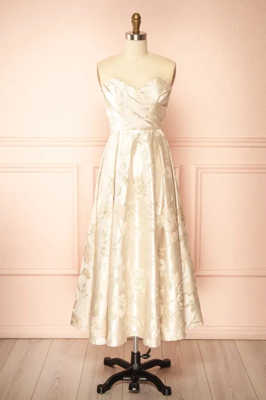 Isolienne | Midi Cream Strapless Dress sold by Boutique 1861