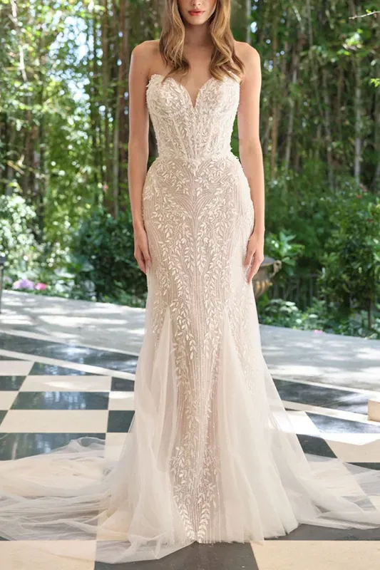 Zolina | Beaded Leaf Strapless Mermaid Gown sold by Boutique 1861