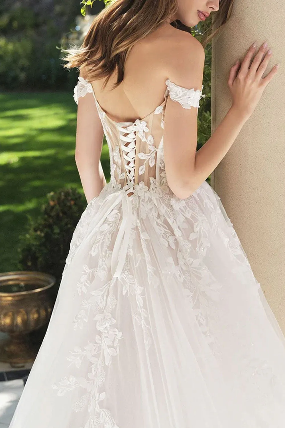 Nocthera | Layered Tulle Maxi Corset Wedding Dress with Removable Straps sold by Boutique 1861 product image thumbnail 2