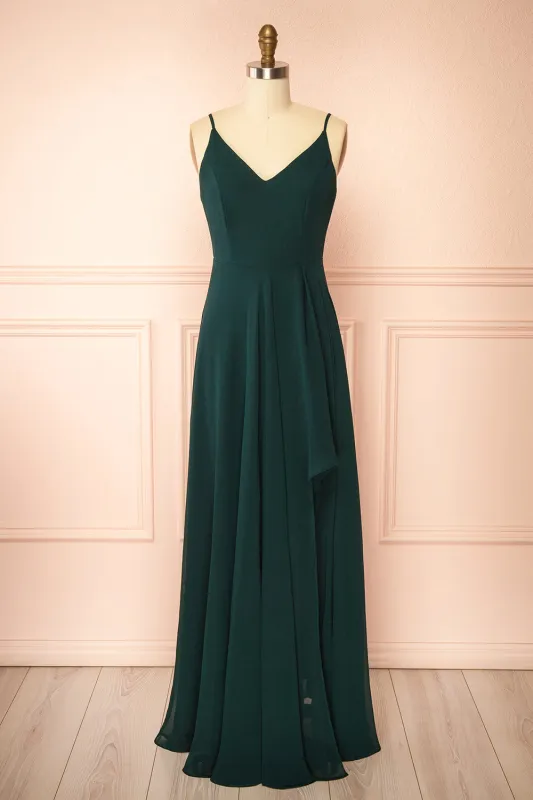 Diana Green | Exclusive 1861 A-Line Chiffon Dress with Slit sold by Boutique 1861