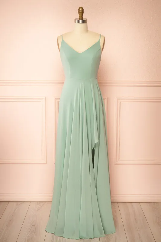 Diana Sage | Exclusive 1861 A-Line Chiffon Dress with Slit sold by Boutique 1861