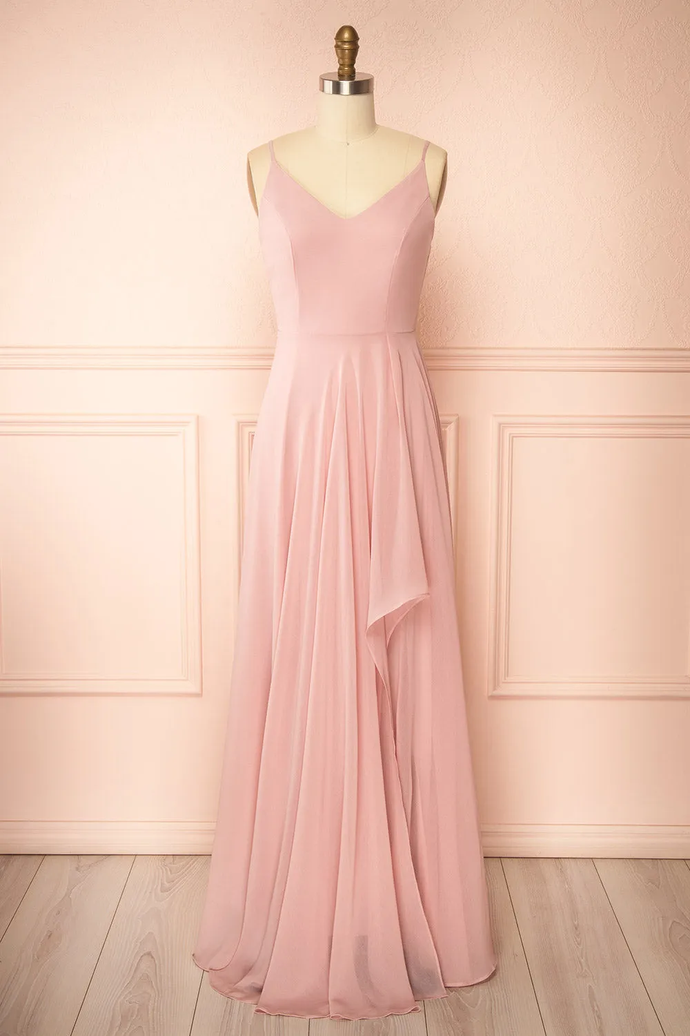 Diana Blush | Exclusive 1861 A-Line Chiffon Dress with Slit sold by Boutique 1861