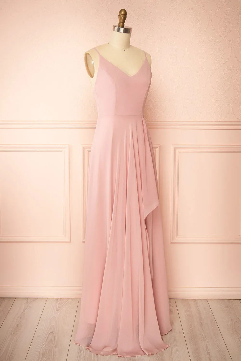 Diana Blush | Exclusive 1861 A-Line Chiffon Dress with Slit sold by Boutique 1861 product image thumbnail 3