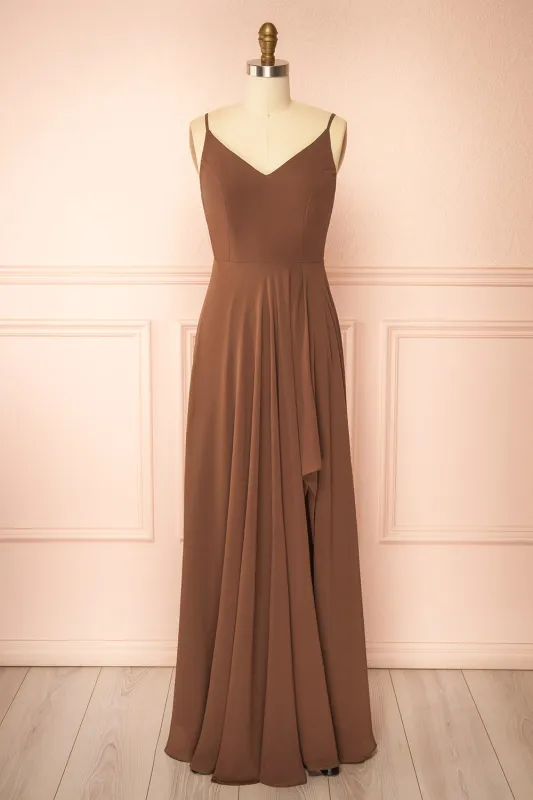 Diana Brown | Exclusive 1861 A-Line Chiffon Dress with Slit sold by Boutique 1861